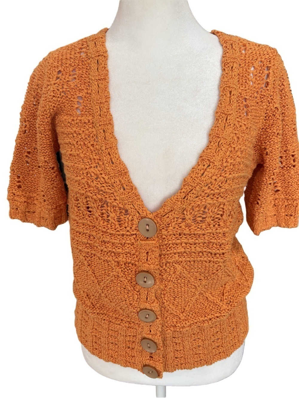 Sundance Size S Bright Orange Crochet short sleeve cardigan top. Spring